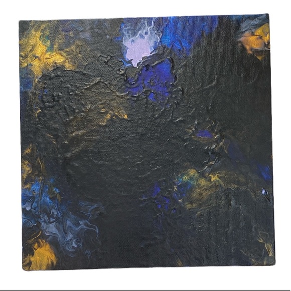 Hand Crafted Other - Handmade acrylic pour painting by Svetlana Yeung in blue black and gold 10”x10”